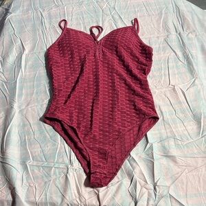 White Birch Textured One Piece Swimsuit - Deep Red